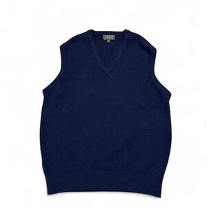 Vintage brooks brothers 100% pure lambswool vest navy blue knit in England 44 M